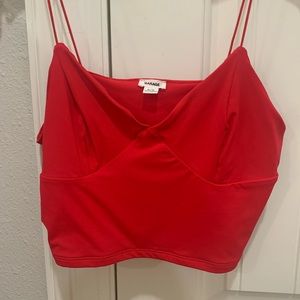 Garage red stitch tank top with bra cutout.